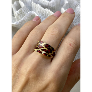 Sky Jewelry Кольцо из серебра в позолоте с эмалью Леопардовый принт