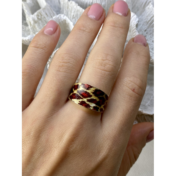 Sky Jewelry Кольцо из серебра в позолоте с эмалью Леопардовый принт