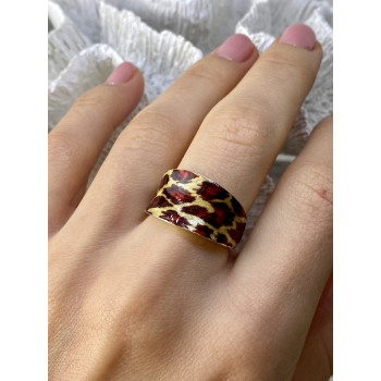 Sky Jewelry Кольцо из серебра в позолоте с эмалью Леопардовый принт
