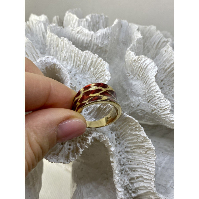 Sky Jewelry Кольцо из серебра в позолоте с эмалью Леопардовый принт