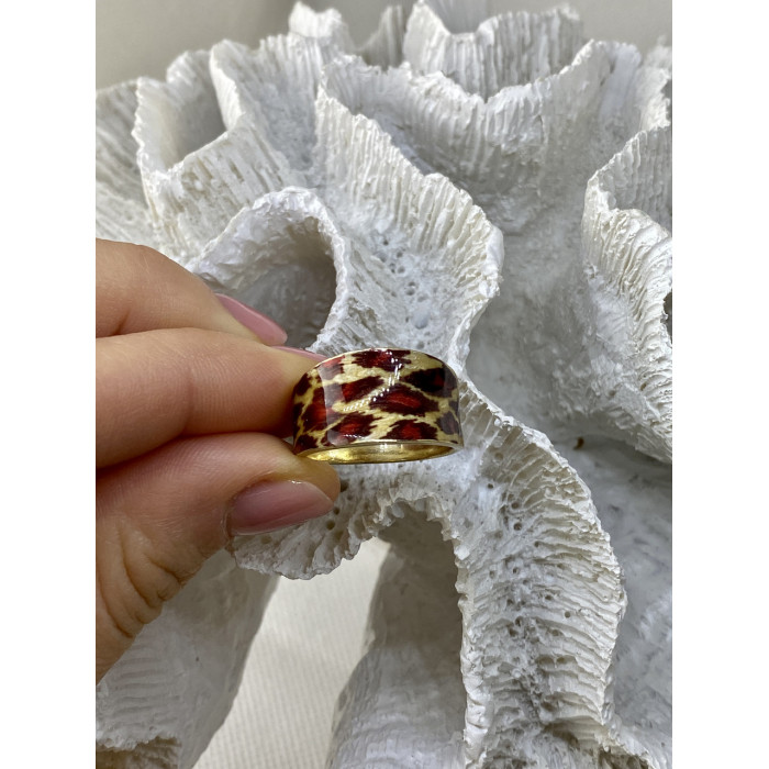 Sky Jewelry Кольцо из серебра в позолоте с эмалью Леопардовый принт