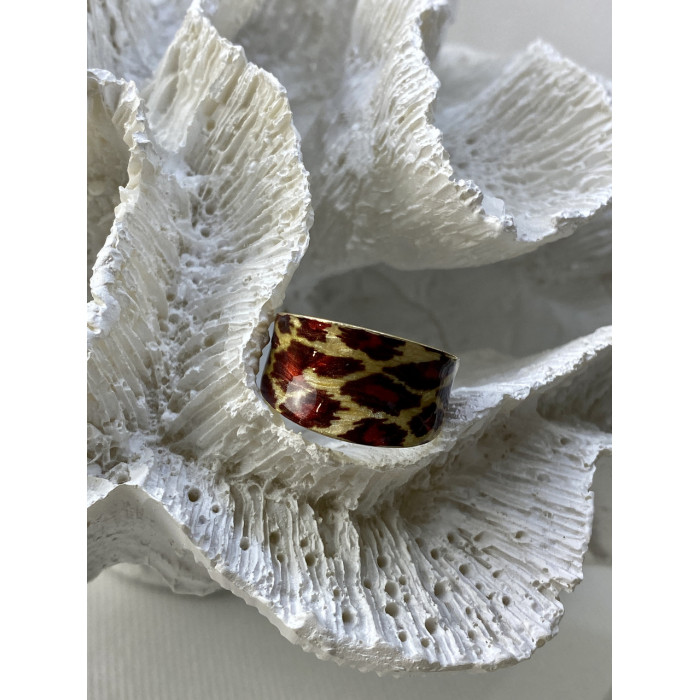 Sky Jewelry Кольцо из серебра в позолоте с эмалью Леопардовый принт