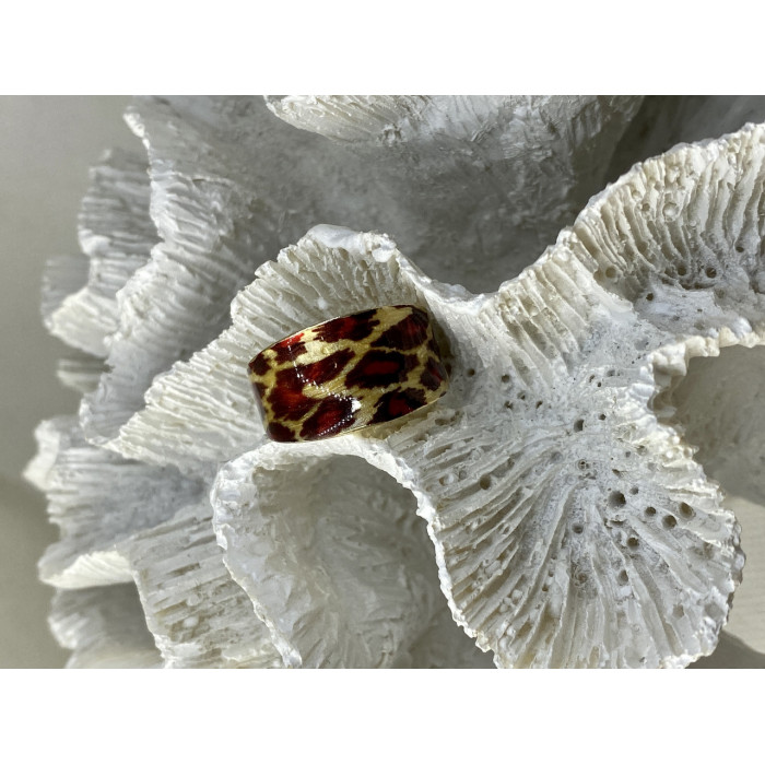 Sky Jewelry Кольцо из серебра в позолоте с эмалью Леопардовый принт