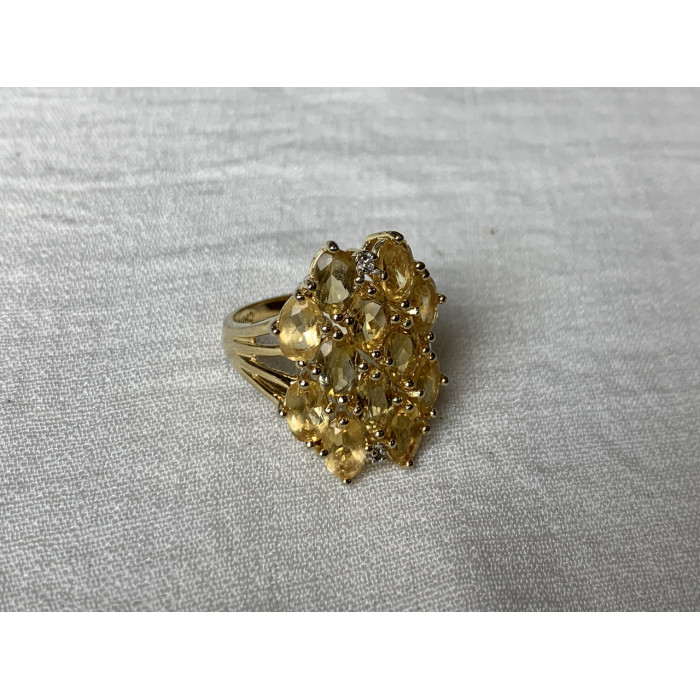 Sky Jewelry Серебряное кольцо в позолоте с желтым турмалином и бриллиантами