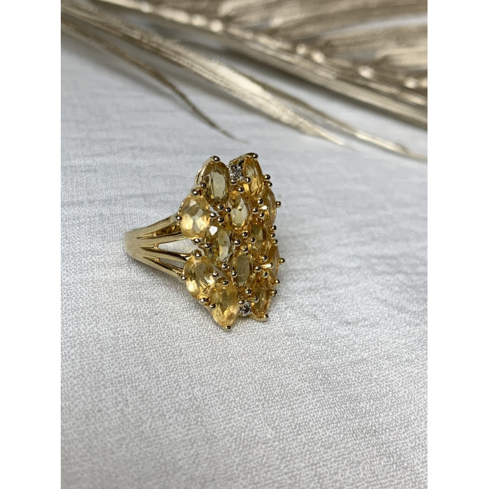 Sky Jewelry Серебряное кольцо в позолоте с желтым турмалином и бриллиантами