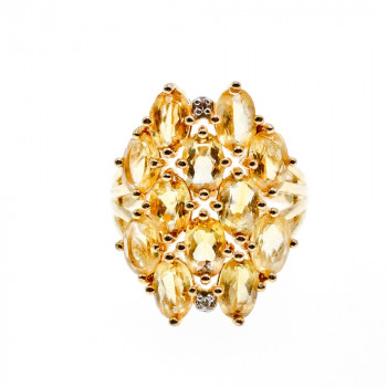 Sky Jewelry Серебряное кольцо в позолоте с желтым турмалином и бриллиантами