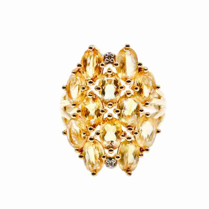 Sky Jewelry Серебряное кольцо в позолоте с желтым турмалином и бриллиантами
