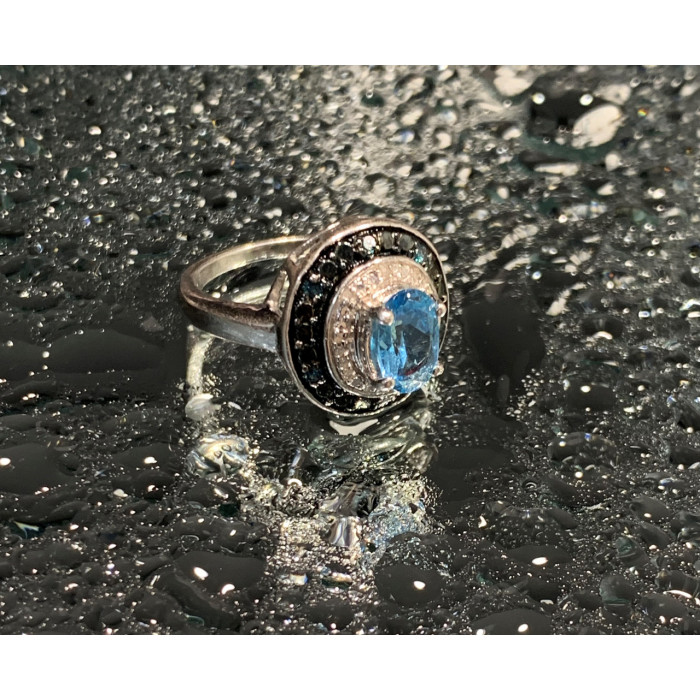 Sky Jewelry Серебряное кольцо с аквамарином и камнями шпинель   Наслаждение