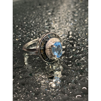 Sky Jewelry Серебряное кольцо с аквамарином и камнями шпинель   Наслаждение