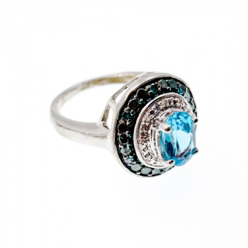 Sky Jewelry Серебряное кольцо с аквамарином и камнями шпинель   Наслаждение