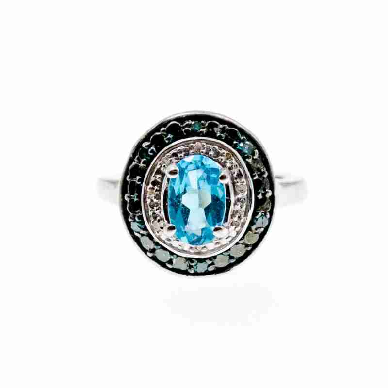 Sky Jewelry Серебряное кольцо с аквамарином и камнями шпинель   Наслаждение