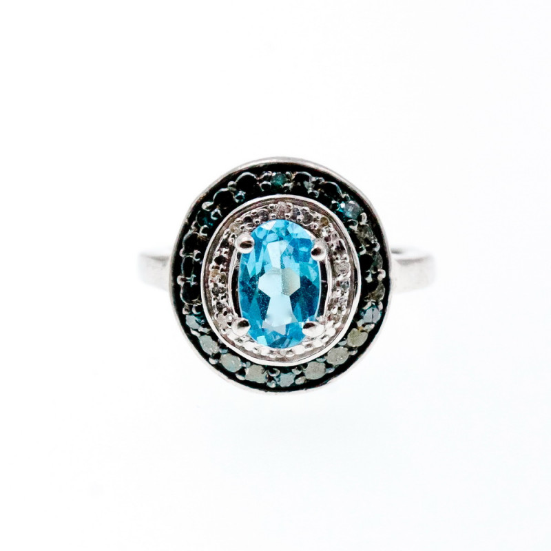 Sky Jewelry Серебряное кольцо с аквамарином и камнями шпинель   Наслаждение