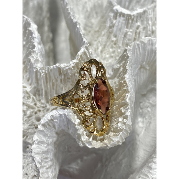 Sky Jewelry Серебряное кольцо в позолоте с альмандином  Ажур