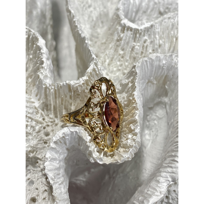 Sky Jewelry Серебряное кольцо в позолоте с альмандином  Ажур