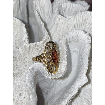 Sky Jewelry Серебряное кольцо в позолоте с альмандином  Ажур