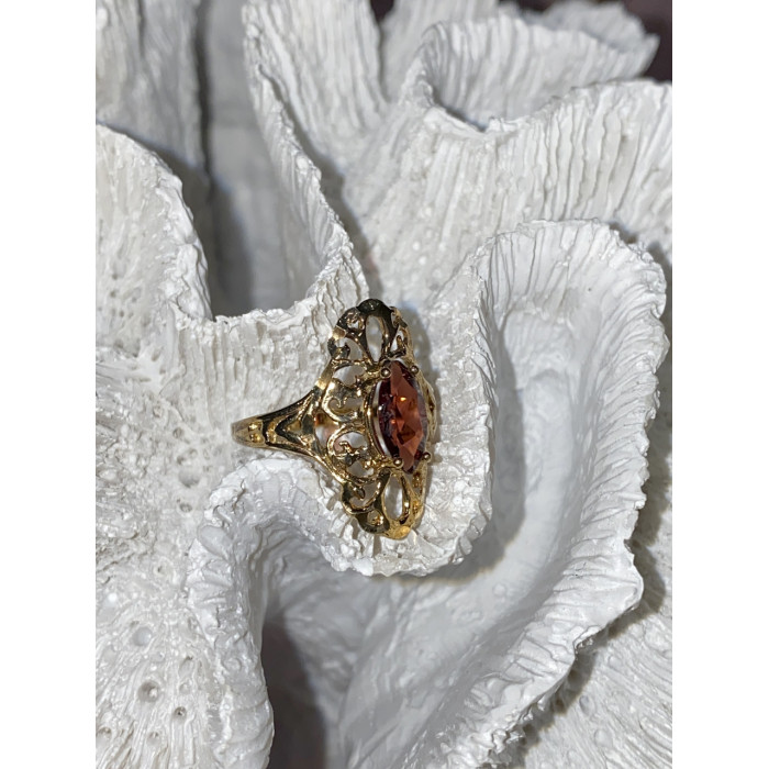 Sky Jewelry Серебряное кольцо в позолоте с альмандином  Ажур