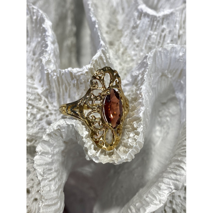 Sky Jewelry Серебряное кольцо в позолоте с альмандином  Ажур