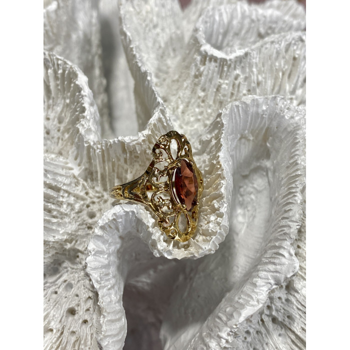 Sky Jewelry Серебряное кольцо в позолоте с альмандином  Ажур