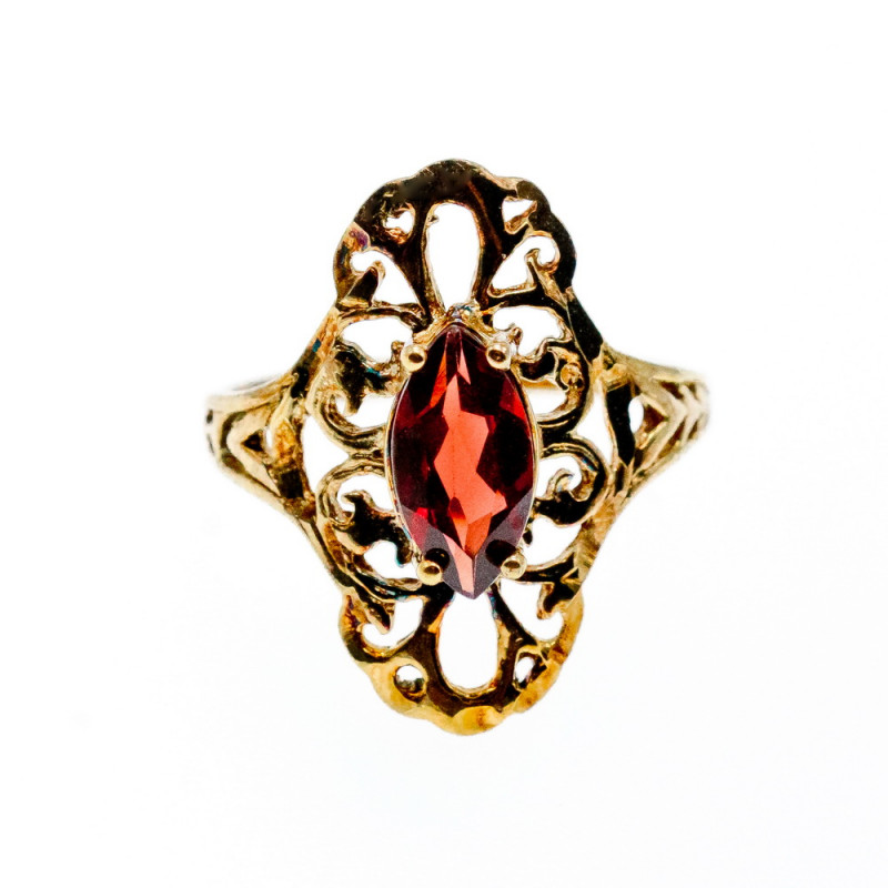 Sky Jewelry Серебряное кольцо в позолоте с альмандином  Ажур