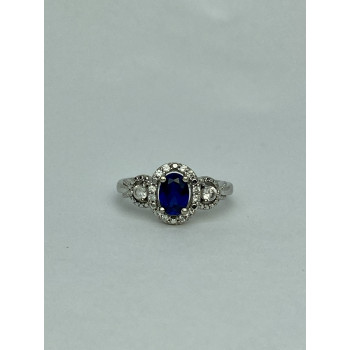 Sky Jewelry Серебряное кольцо с синим и белым сапфиром   Снежная Королева