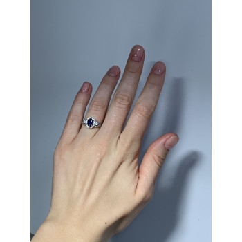Sky Jewelry Серебряное кольцо с синим и белым сапфиром   Снежная Королева