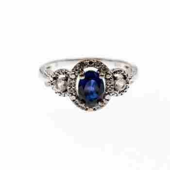 Sky Jewelry Серебряное кольцо с синим и белым сапфиром   Снежная Королева