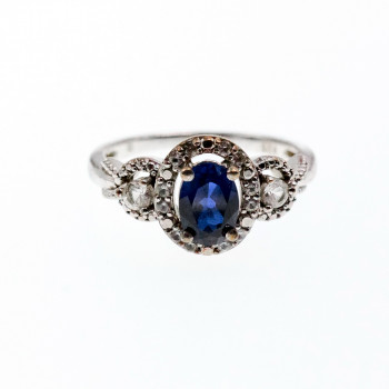 Sky Jewelry Серебряное кольцо с синим и белым сапфиром   Снежная Королева