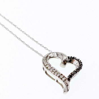 Sky Jewelry Золотая цепочка с кулоном белые и черные бриллианты   Сердце