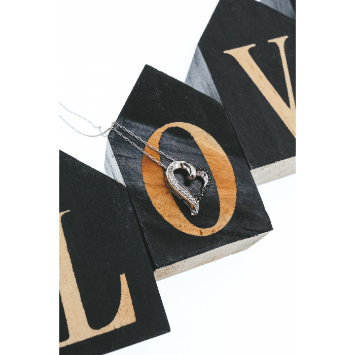 Sky Jewelry Золотая цепочка с кулоном белые и черные бриллианты   Сердце