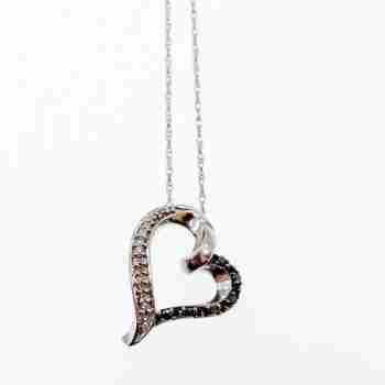 Sky Jewelry Золотая цепочка с кулоном белые и черные бриллианты   Сердце