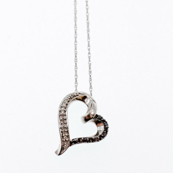 Sky Jewelry Золотая цепочка с кулоном белые и черные бриллианты   Сердце