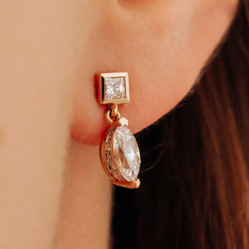 Sky Jewelry Золотые серьги с фианитами Маленькая Радость 