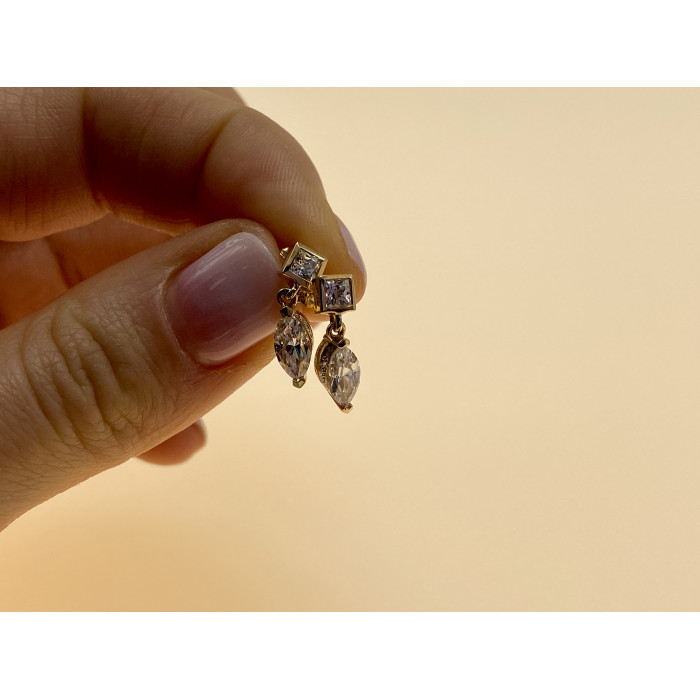 Sky Jewelry Золотые серьги с фианитами Маленькая Радость 