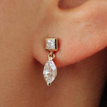 Sky Jewelry Золотые серьги с фианитами Маленькая Радость 