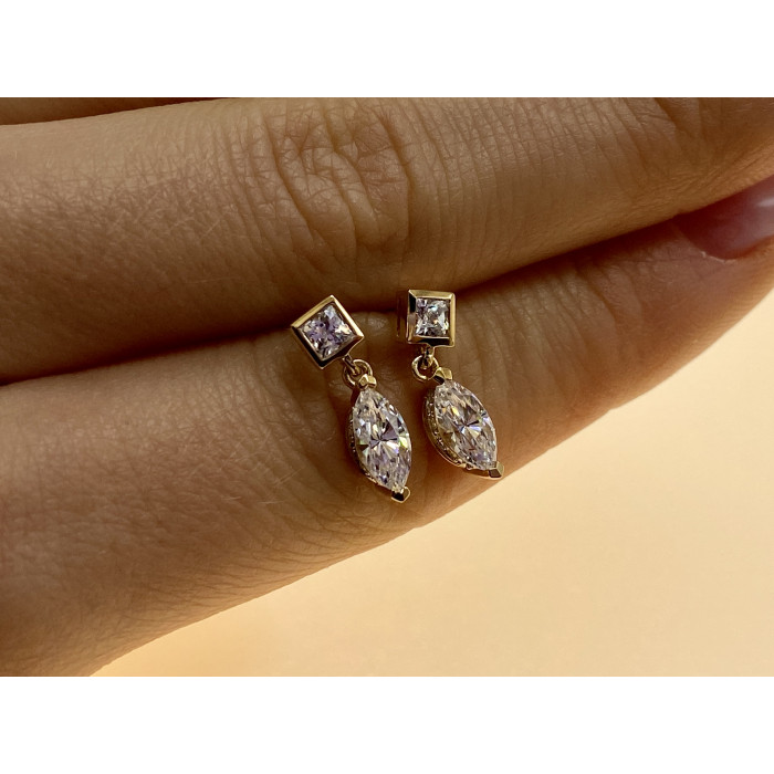 Sky Jewelry Золотые серьги с фианитами Маленькая Радость 