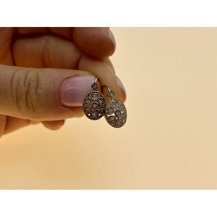 Sky Jewelry Винтажные серебряные серьги с фианитами  Ажур