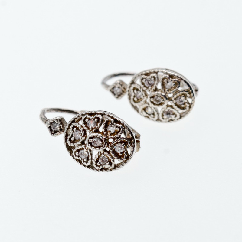 Sky Jewelry Винтажные серебряные серьги с фианитами  Ажур