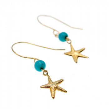 Sky Jewelry Золотые серьги с бирюзой  Морская Звезда