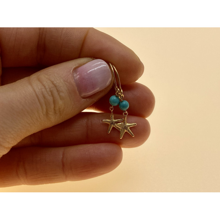 Sky Jewelry Золотые серьги с бирюзой  Морская Звезда