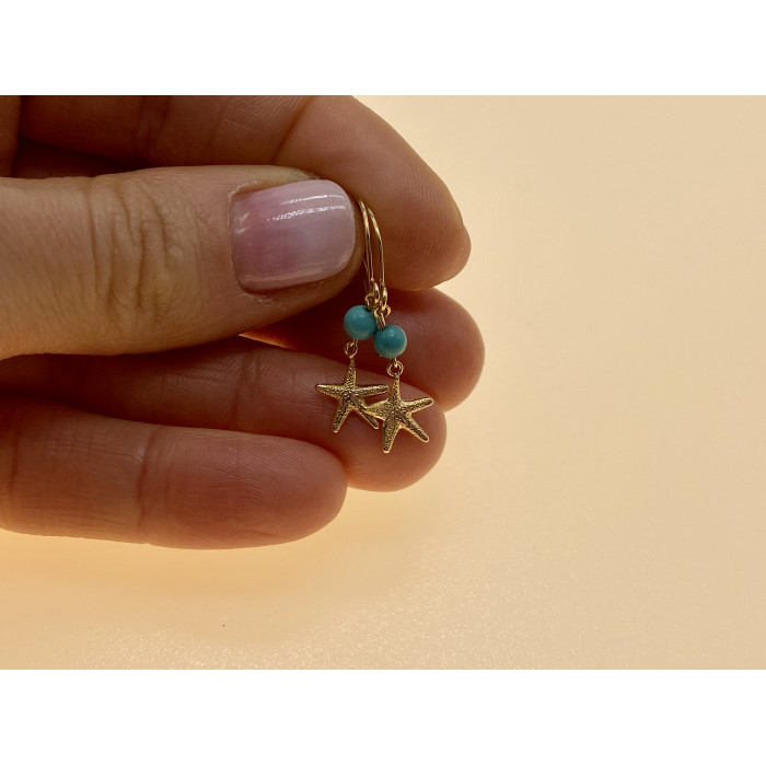 Sky Jewelry Золотые серьги с бирюзой  Морская Звезда