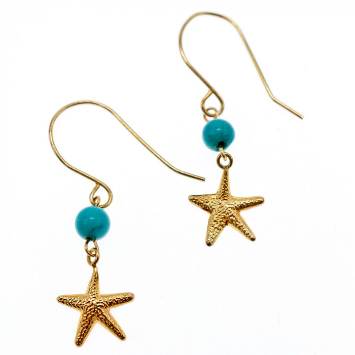 Sky Jewelry Золотые серьги с бирюзой  Морская Звезда