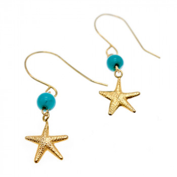 Sky Jewelry Золотые серьги с бирюзой  Морская Звезда