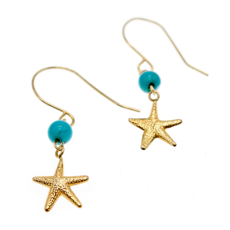 Sky Jewelry Золотые серьги с бирюзой  Морская Звезда