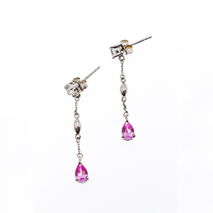 Sky Jewelry Серебряные серьги с розовой шпинелью и фианитом