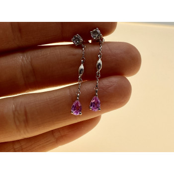 Sky Jewelry Серебряные серьги с розовой шпинелью и фианитом