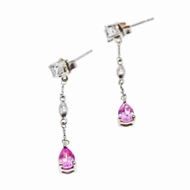 Sky Jewelry Серебряные серьги с розовой шпинелью и фианитом