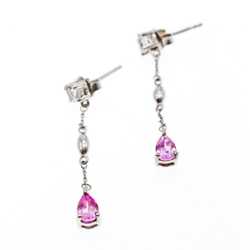 Sky Jewelry Серебряные серьги с розовой шпинелью и фианитом
