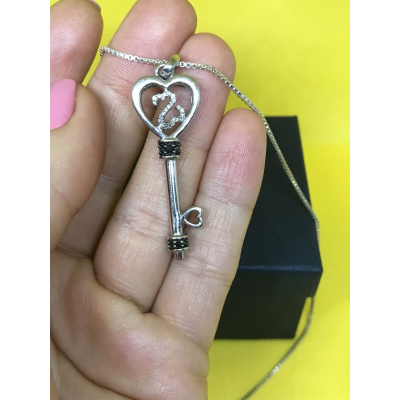 Sky Jewelry Серебряная цепочка с кулоном (черный камень Морион)