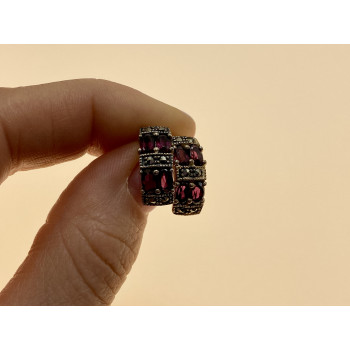 Sky Jewelry Серебряные серьги с альмандином и марказитом