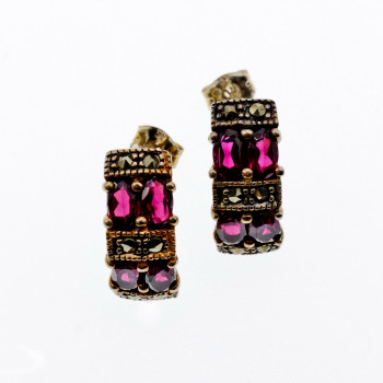 Sky Jewelry Серебряные серьги с альмандином и марказитом